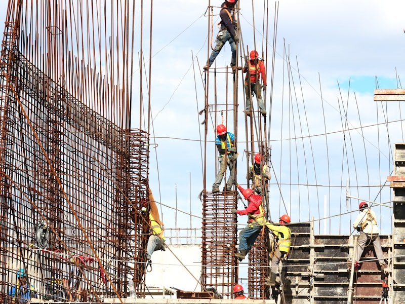 Steel reinforcement being fixed for a structural frame